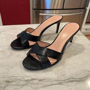 Enzo Angiolini Black Leather Sandal Heel Criss-Cross